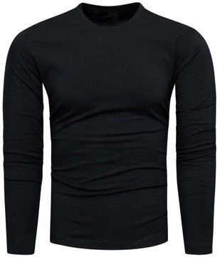 Koszulka Męska z Długim Rękawem Bawełniany Longsleeve Gładki Czarny XL