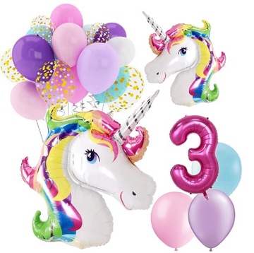 BALONY zestaw urodziny 3 LATKA JEDNOROŻEC UNICORN
