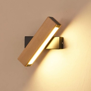 Lampa ścienna LED do wnętrz drewniany kinkiet