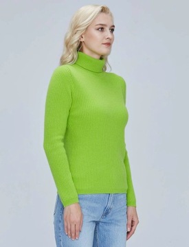 SWETER WEŁNIANY 100% WEŁNA MERINO PRĄŻKI LIMONKA