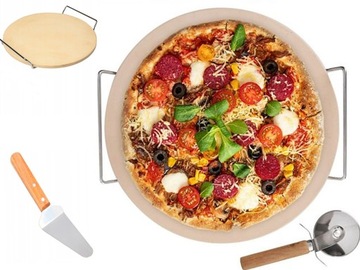 KAMIEŃ BLACHA DO PIECZENIA PIZZY SZAMOTOWY CHLEBA itp+ STOJAK+NÓŻ+ŁOPA