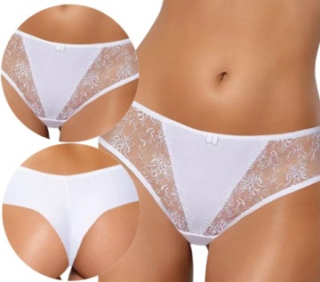 Wygodne stringi z tiulem i haftami *XL* biały