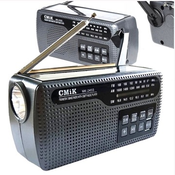 RADIO SOLARNE NA DYNAMO FM AM POWERBANK NA KORBKĘ LATARKA SURVIVAL AKUMULAT