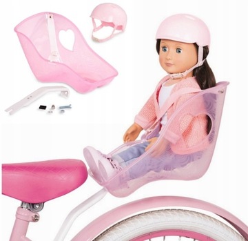 Б. Игрушки, велосипедное сиденье для куклы со шлемом, велосипедное сиденье для куклы.