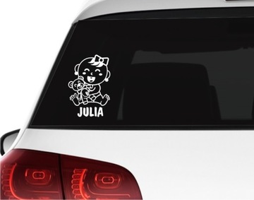 Naklejka DZIECKO BOBAS W AUCIE Imię na auto szybę *22cm *KOLORY *WZORY