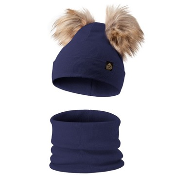 Czapka komin komplet jesień - zima pompony 48-56
