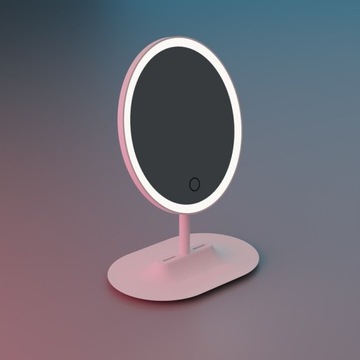 КОМПАКТНОЕ КРУГЛОЕ ЗЕРКАЛО ДЛЯ МАКИЯЖА, ПОДСТАВОЧНАЯ СВЕТОДИОДНАЯ ПОДСВЕТКА, ПОДСВЕТКА И 5-кратное ЗУМИРОВАНИЕ