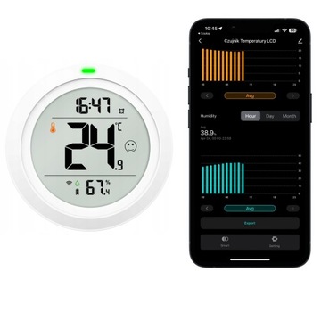 Czujnik temperatury i wilgotności zewnętrzny Smart LCD Biały WiFi Tuya