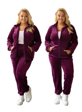 WELUROWY KOMPLET DRESOWY SPODNIE BLUZA ROZPINANA DRES PLUS SIZE 44/46