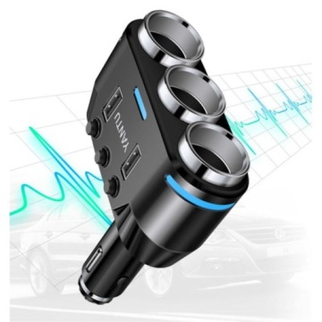 Разветвитель прикуривателя, тройник 24 В, 3 розетки и 2 USB