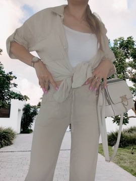 Муслиновый КОМПЛЕКТ, рубашка, рукава 3/4, свободные брюки, белый