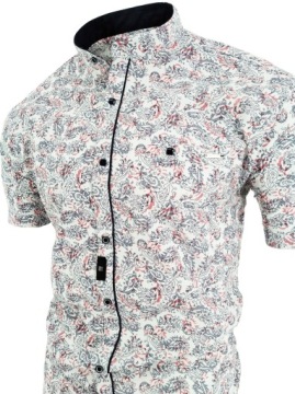 МУЖСКАЯ БЕЛАЯ РУБАШКА С РИСУНКОМ И ВОРОТНИКОМ-СТОЙКОЙ SDN 676 M