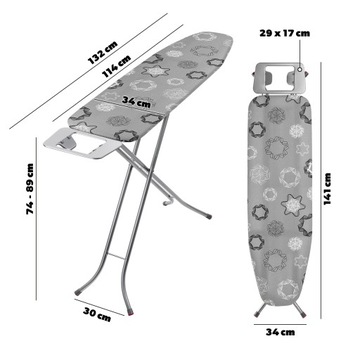 ГЛАДИЛЬНАЯ ДОСКА 114х34см СКЛАДНАЯ С ДЕРЖАТЕЛЕМ ДЛЯ УТЮГА ЛЕГКАЯ СТАБИЛЬНАЯ