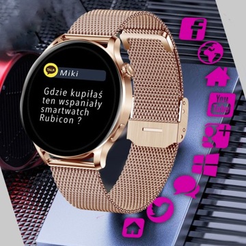 Zegarek damski SMARTWATCH RUBICON ROZMOWY PULS SMS menu PL Własna tarcza