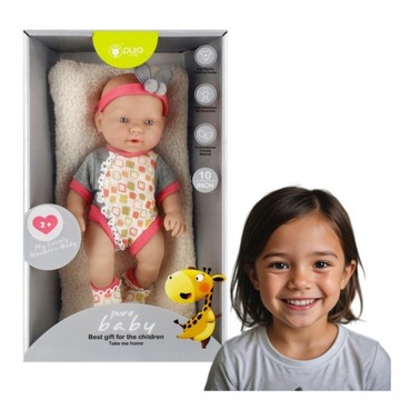 LALKA BOBAS 25CM MEGA CREATIVE ZABAWKA DLA DZIECI SZARO RÓŻOWE UBRANKO, KOC