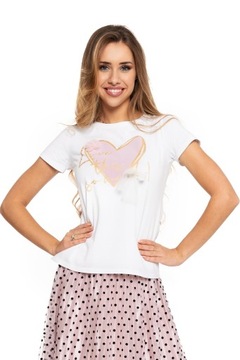 Koszulka Damska T-Shirt Bawełniana ze Złotym Sercem i Kokardką MORAJ L