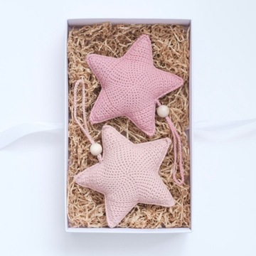 Gwiazdki Szydełkowe Na Choinkę, Dekoracja Pokoju, Prezent Baby Shower 2szt