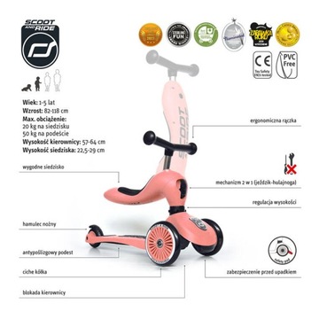 SCOOTANDRIDE Highwaykick 1 2в1 Самокат и самокат 1–5 лет Персиковый