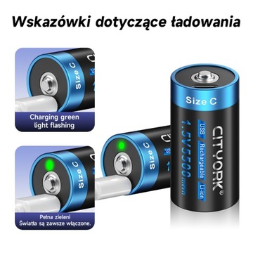 6 шт., 1,5 В, 5500 мВтч, литий-ионный аккумулятор LR14 размера C с USB-кабелем