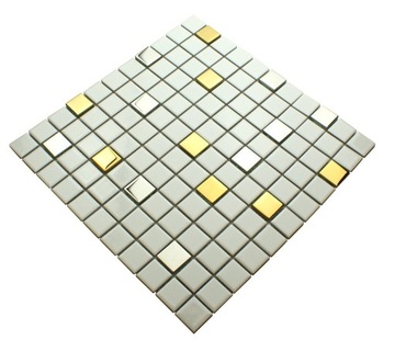 Mozaika szklano ceramiczna biała GLOSSY, mozaika ceramiczna biała złota