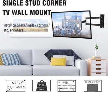 UCHWYT ŚCIENNY DO TELEWIZORA DŁUGIE RAMIĘ 23-60cali