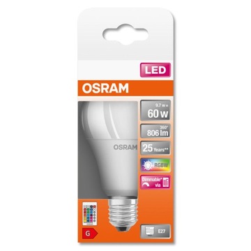E27 СВЕТОДИОДНАЯ ЛАМПА 9Вт 806лм RGB+БЕЛЫЙ OSRAM + пульт дистанционного управления
