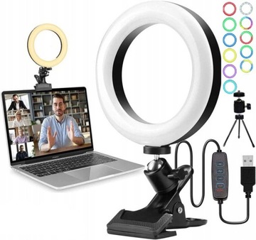 Lampa pierścieniowa RING LED RGB Statyw Klips 16cm