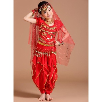Детский костюм для танца живота Coin Tassel Top S красный