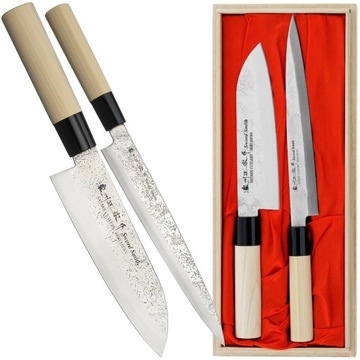 Satake Nashiji Natural Japoński Zestaw 2 Noży Santoku 17cm i Sashimi 21cm