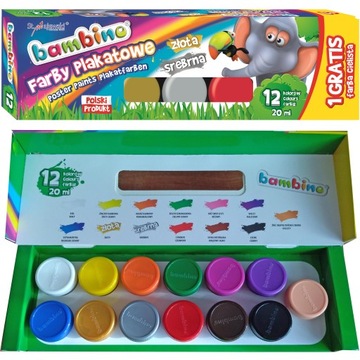BAMBINO FARBY PLAKATOWE 13 KOL 20ML ZŁOTA SREBRNA