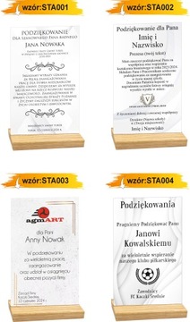 STATUETKA plexi z nadrukiem TWÓJ TEKST GRAFIKA z tłem lub przeźroczysta