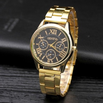 Czarno-złoty styl Moda męska Geneva Złote zegarki
