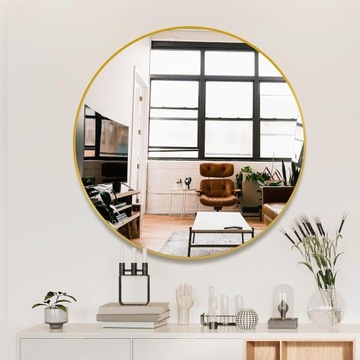 КРУГЛОЕ НАСТЕННОЕ ЗЕРКАЛО В ЗОЛОТОЙ РАМКЕ ВАННОЙ ДЛЯ ГОСТИНОЙ 80СМ