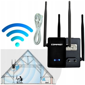 WZMACNIACZ SYGNAŁU SIECI REPEATER WiFi DUŻY ZASIĘG 2 ANTENY WiFi 300Mbps