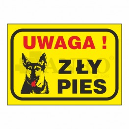 Znak UWAGA ZŁY PIES 130x190mm PCV