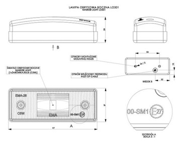 LAMPA OBRYSOWA ŻARÓWKOWA PŁASKA POMARAŃCZOWA LO301 97x37 mm