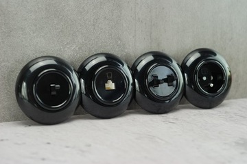 Розетка лофт черная, 230В ретро контакт LOFT