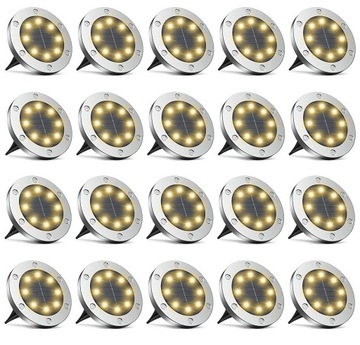 20 x LAMPA SOLARNA LED OGRODOWA NAJAZDOWA GRUNTOWA - Ciepłe białe światło