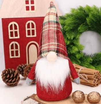 Skrzat krasnal czerwony kratka 25cm.