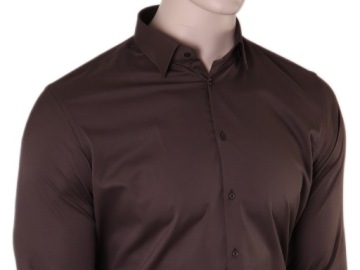 КОРИЧНЕВАЯ мужская рубашка VIADI POLO хлопок эластан SLIM FIT - XL 43/44