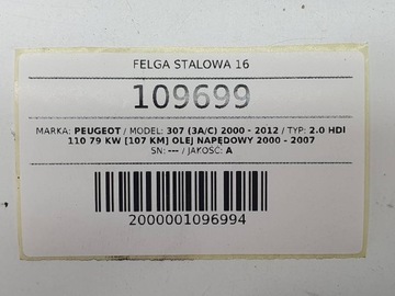 DISK OCELOVÝ 16 6,5 ET31 4X108 PEUGEOT 307 CITROEN C4