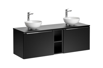 Szafka Łazienkowa Wisząca 2 Umywalki 4 Szuflady 2 Półki Czarna Matowa 140cm