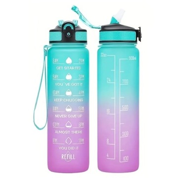 МОТИВАЦИОННАЯ БУТЫЛКА ДЛЯ ВОДЫ СПОРТИВНАЯ БУТЫЛКА С МЕРКОЙ И СОЛОМОЙ ДЛЯ ФИТНЕСА 1л