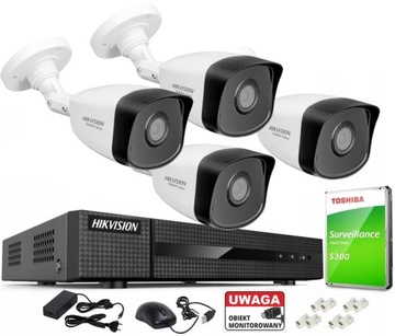 Monitoring IP FullHD Zestaw Hikvision 4 Kamery PoE