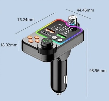 FM-ПЕРЕДАТЧИК ТЕЛЕФОН BT 5.0 QC ЗАРЯДКА 3x USB PD RGB АУДИО