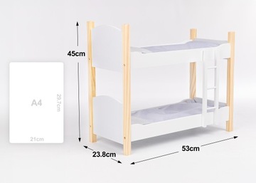 KINDERPLAY ДЕРЕВЯННАЯ ДВУХЭТАЖНАЯ КРУЖЕВАЯ КРОВАТЬ 53см + ПОСТЕЛЬНОЕ ПРИНАДЛЕЖНОСТИ