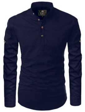 Хлопковая мужская повседневная рубашка с воротником-стойкой