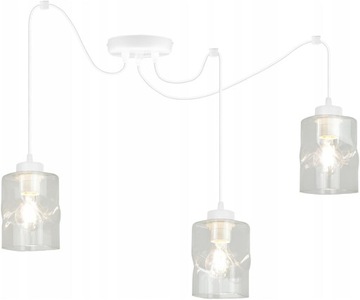 LAMPA SUFITOWA BIAŁA PAJĄK ŻYRANDOL 3 LED SZKLANY KLOSZ AURA BEZBARWNY