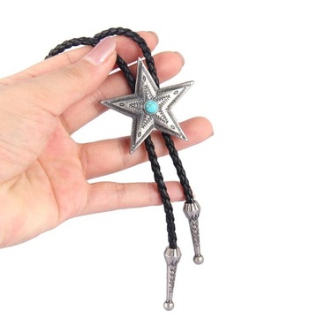 Czarny PU Skóra Western Cowboy Rodeo Bolo Tie Bola Naszyjnik Antyczne srebro