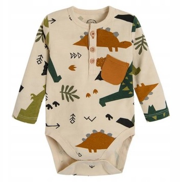 COOL CLUB Body chłopięce długi rękaw beżowe dinozaury r. 68